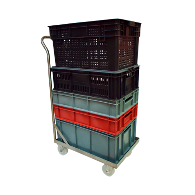 Carro porta canastilla con manubrio en acero inoxidable