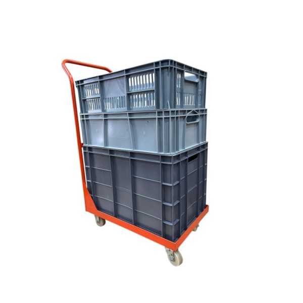 Carro metálico porta canastilla con manubrio