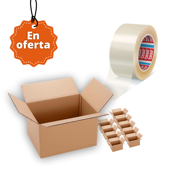 Combo 10 cajas de cartón 60 x 40 x 40 cm + cinta adhesiva tesa 100mt x 48mm x 45mc